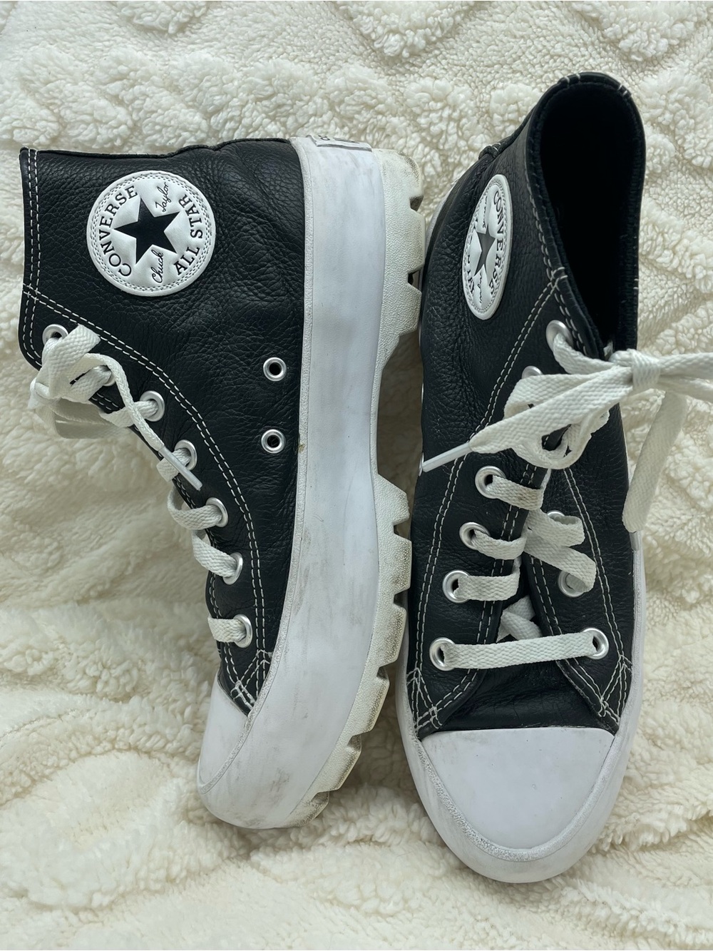 Converse Black Leather & White Women’s High-Top Platform Sneakers